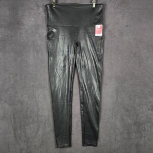 SPANX Shape Faux Leather Leggings Womens 1X Tall Black High Rise Shaping NEW